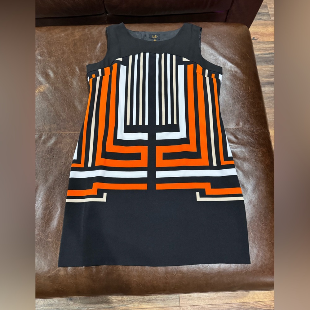 NWT Chic Geometric Black and Orange Dress